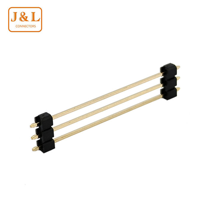 2.0mm Pitch 1*3P Single Row Dual Plastic Long Pin DIP 180° Gold-Plated Pin Header