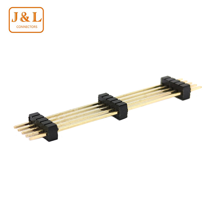 2.0mm Pitch 1*4P Single Row Triple Plastic Long Pin DIP 180° Gold-Plated Pin Header