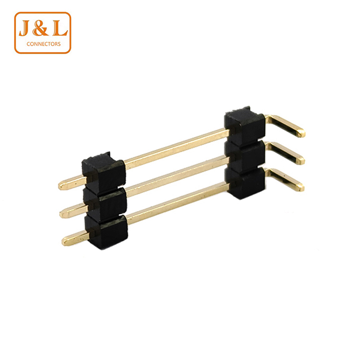 2.54mm Pitch 1*3P Single Row Dual Plastic Right Angle 90° Gold-Plated Pin Header