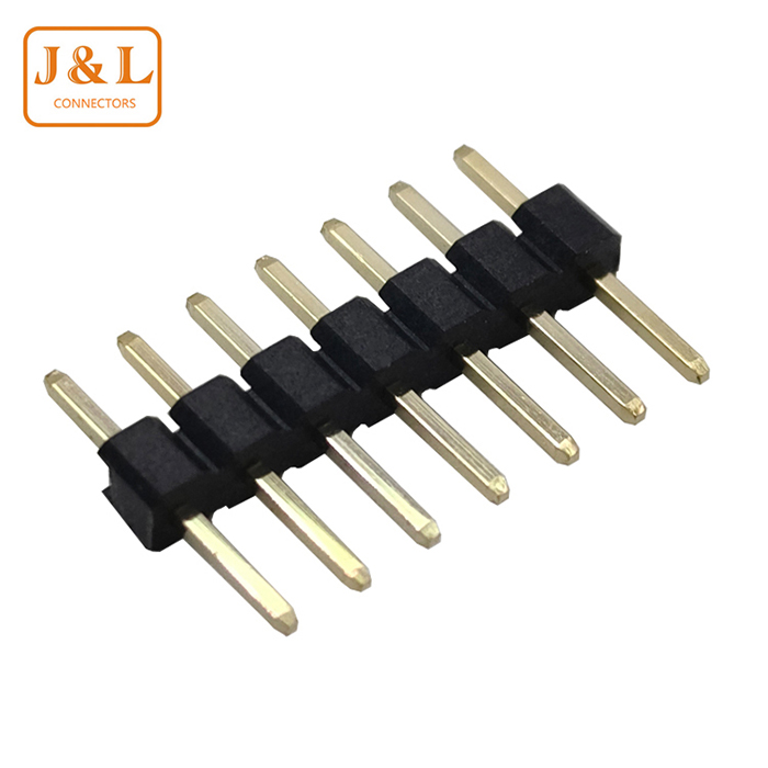 2.0mm Pitch 1*7P Single Row DIP 180° Gold-Plated Pin Header